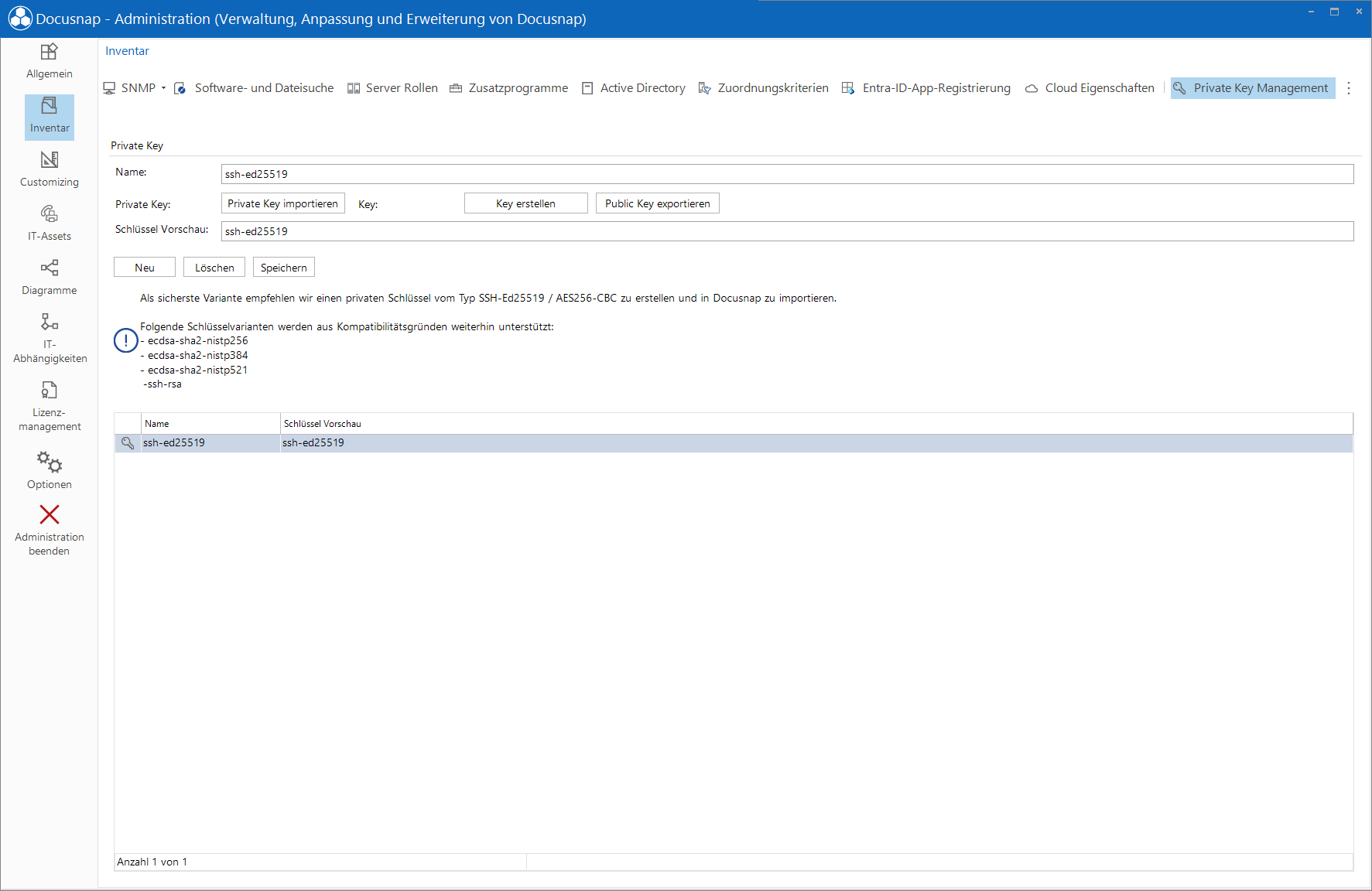 Docusnap Administration Private Key erstellen Docusnap Administration Private Key erstellen