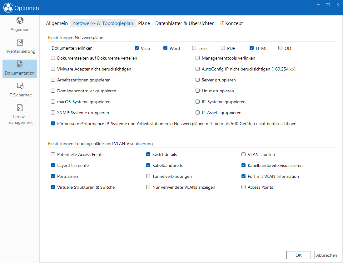 Docusnap Optionen Dokumentation Netzwerk- & Tologieplan