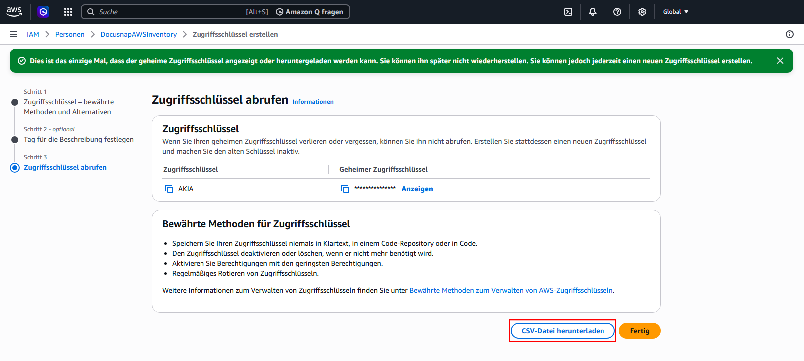 Docusnap AWS Vorbereitung Person CSV