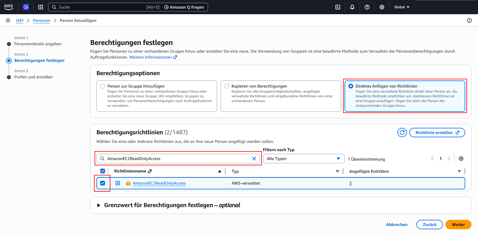 Docusnap AWS Umgebung Berechtigungen festlegen