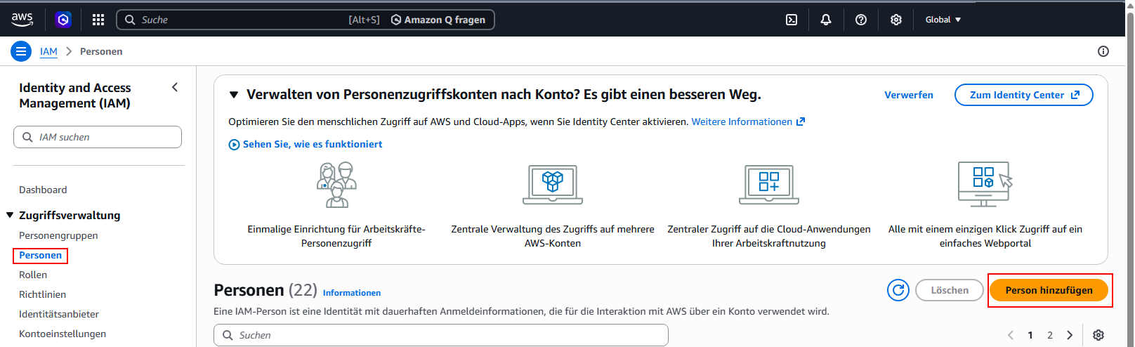 Docusnap AWS Umgebung Person konfigurieren
