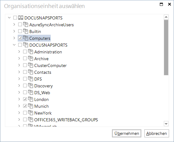 Docusnap Inventarisierung Active Directory OU festlegen