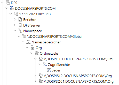 Docusnap Inventarisierung DFS Baum Namespace