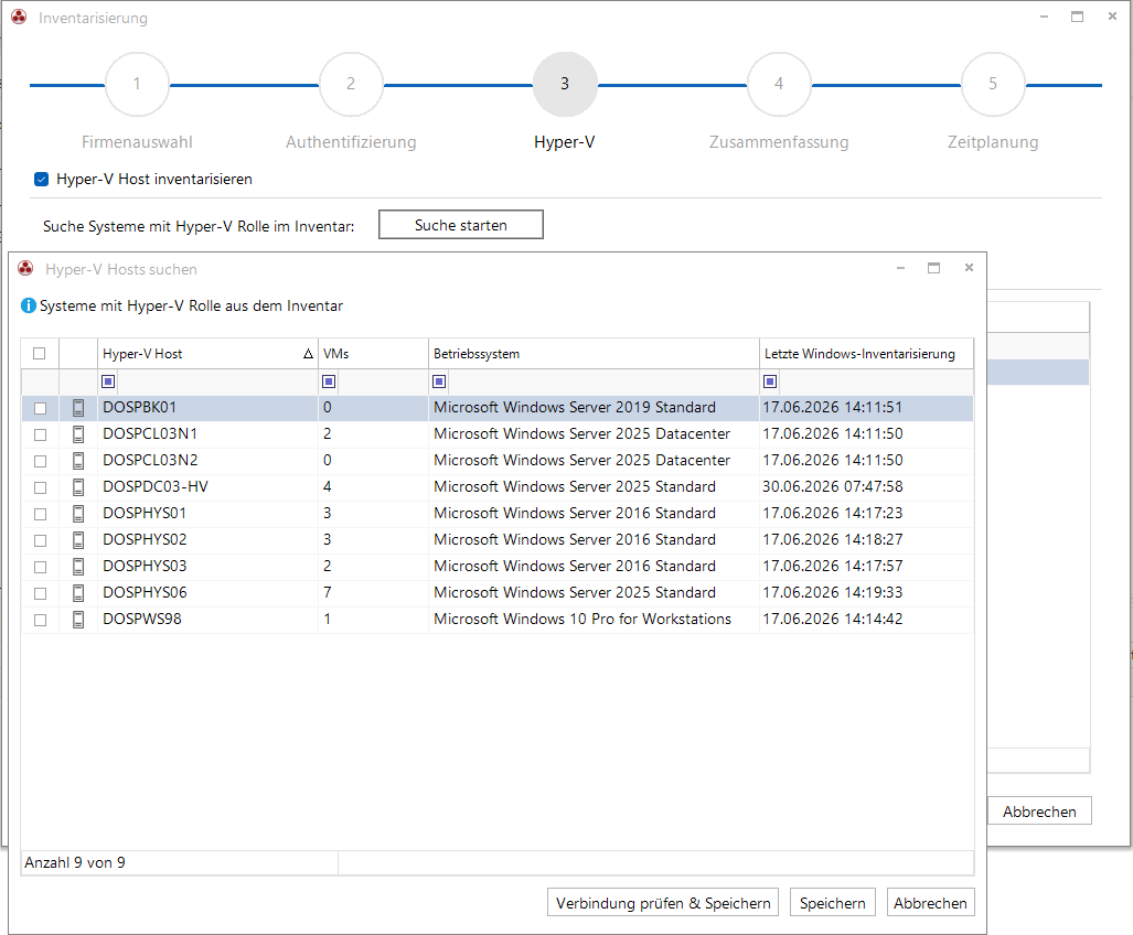 Docusnap Inventarisierung Hyper-V Suche