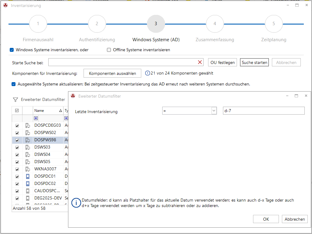 Docusnap Inventarisierung Windows Datumsfilter