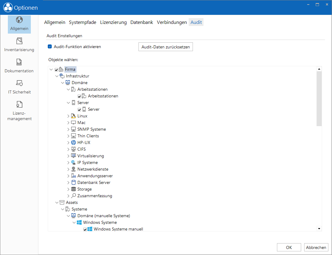 Docusnap-Optionen Audit