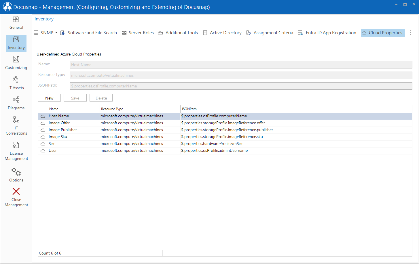 Docusnap Administration Inventory Azure Cloud Properties