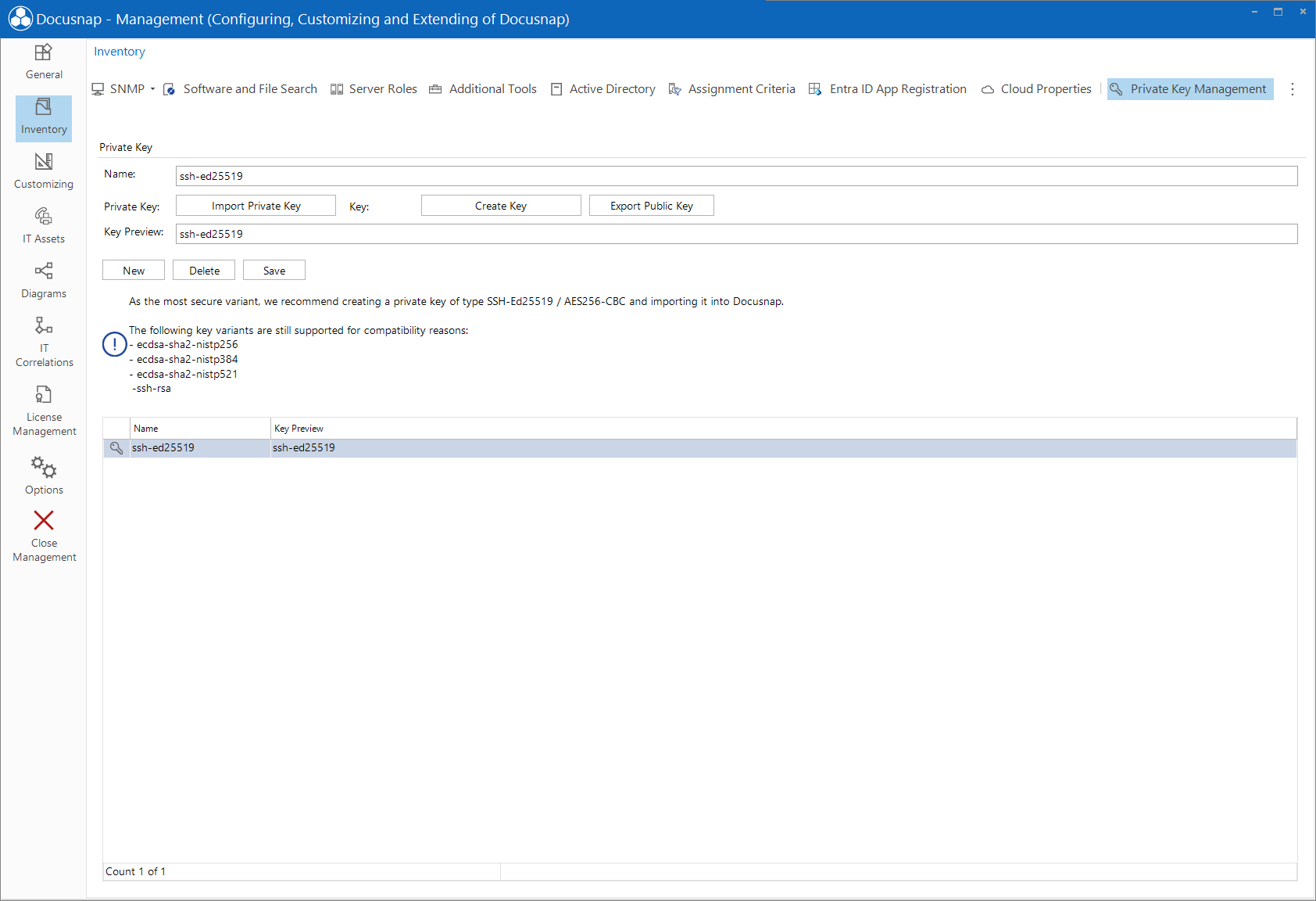 Docusnap Management Create Private Key
