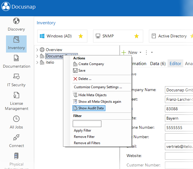 Audit context menu