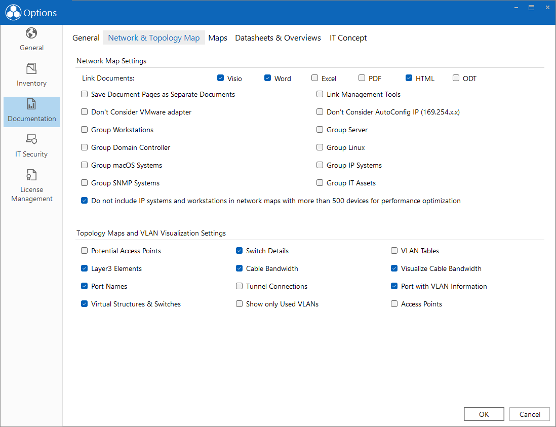 Docusnap Options Documentation Network & Topology Map