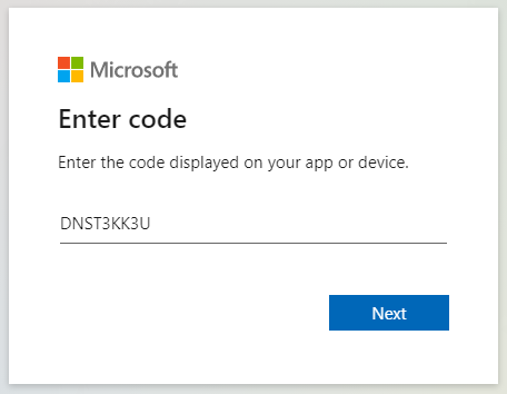 Docusnap Azure App Enter Device Code