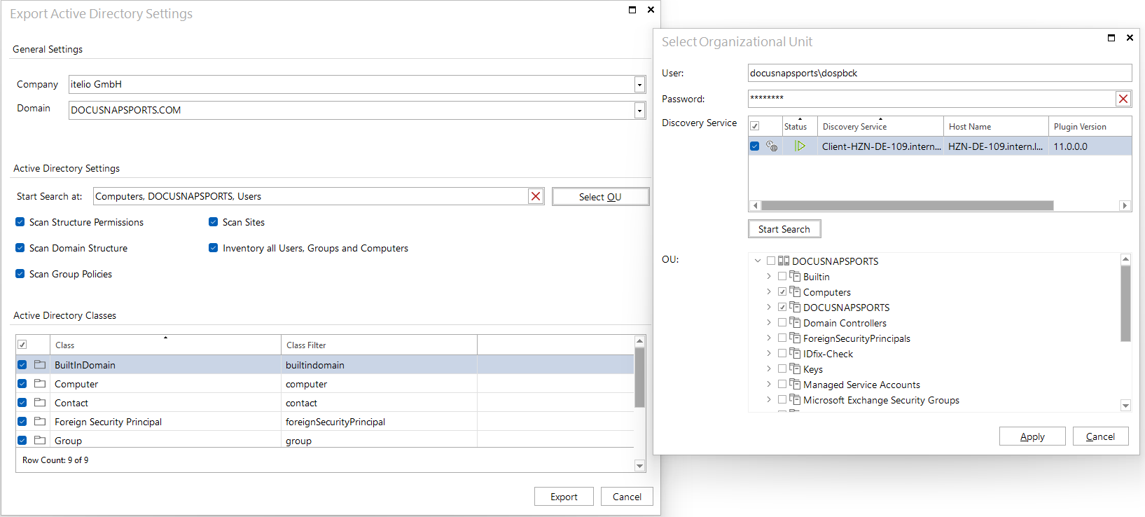 Docusnap Discovery Module ADDS Export