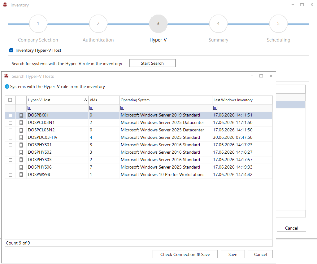 Docusnap Inventory Hyper-V Search