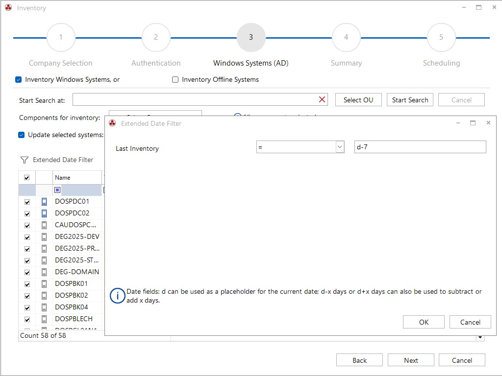 Docusnap Inventory Windows Systems Date Filter
